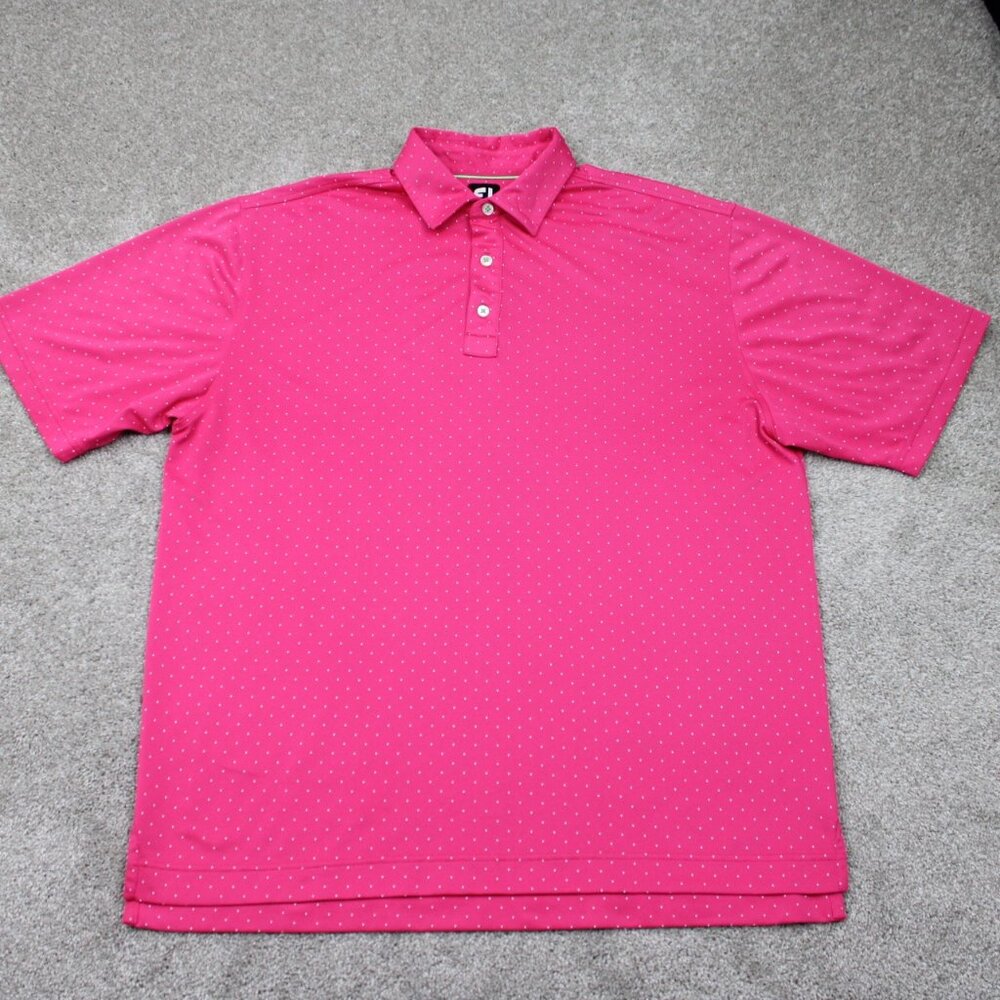 FootJoy Polo Shirt Mens XL Pink Geometric Golf Polyester Stretch Short Sleeve‎